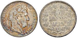 5 Franc Francia / Monarchia di Luglio (1830-1848) Argento Luigi Filippo di Francia (1773 -1850)