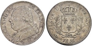 5 Franc Kingdom of France (1815-1830) Argento Luigi XVIII di Francia (1755-1824)
