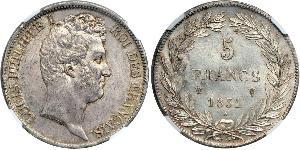 5 Franc Monarchia di Luglio (1830-1848) Argento Luigi Filippo di Francia (1773 -1850)