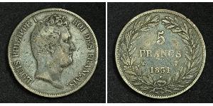 5 Franc Monarchia di Luglio (1830-1848) Argento Luigi Filippo di Francia (1773 -1850)