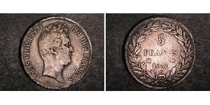 5 Franc Monarchia di Luglio (1830-1848) Argento Luigi Filippo di Francia (1773 -1850)