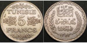 5 Franc Tunisia Argento 