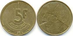 5 Franc Belgium Brass 