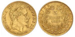 5 Franc Second French Empire (1852-1870) Gold Napoleon III (1808-1873)