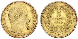 5 Franc Second French Empire (1852-1870) Gold Napoleon III (1808-1873)