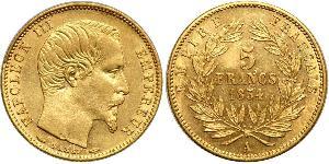5 Franc Second French Empire (1852-1870) Gold Napoleon III (1808-1873)