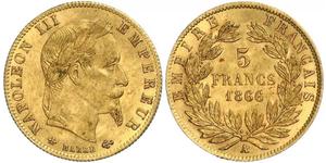 5 Franc Second French Empire (1852-1870) Gold Napoleon III (1808-1873)