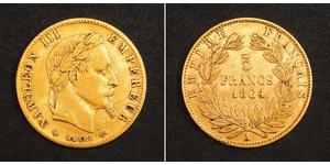 5 Franc Second French Empire (1852-1870) Gold Napoleon III (1808-1873)