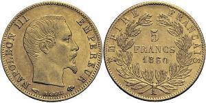 5 Franc Second French Empire (1852-1870) Gold Napoleon III (1808-1873)