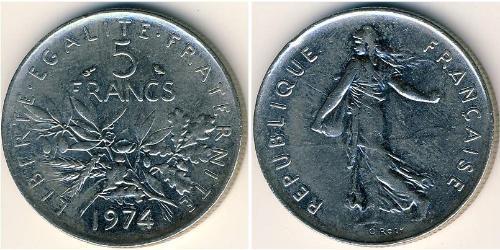 5 Franc Fünfte Französische Republik (1958 - ) Kupfer/Nickel 