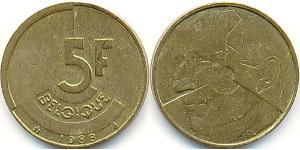 5 Franc Belgien Messing 