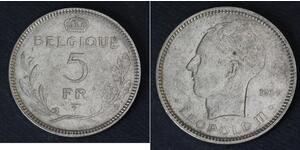 5 Franc Bélgica Níquel Leopoldo III de Bélgica
