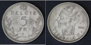 5 Franc Bélgica Níquel Leopoldo III de Bélgica