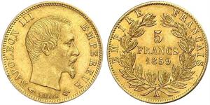 5 Franc Secondo Impero francese (1852-1870) Oro Napoleone III (1808-1873)