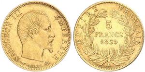 5 Franc Secondo Impero francese (1852-1870) Oro Napoleone III (1808-1873)