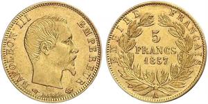 5 Franc Secondo Impero francese (1852-1870) Oro Napoleone III (1808-1873)