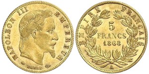 5 Franc Secondo Impero francese (1852-1870) Oro Napoleone III (1808-1873)