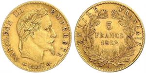5 Franc Secondo Impero francese (1852-1870) Oro Napoleone III (1808-1873)