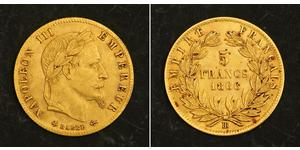 5 Franc Secondo Impero francese (1852-1870) Oro Napoleone III (1808-1873)