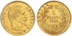 5 Franc Secondo Impero francese (1852-1870) Oro Napoleone III (1808-1873)