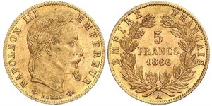 5 Franc Secondo Impero francese (1852-1870) Oro Napoleone III (1808-1873)