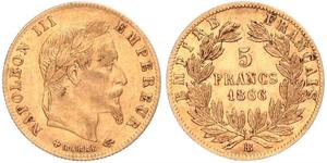 5 Franc Segundo Imperio francés (1852-1870) Oro Napoleon III (1808-1873)