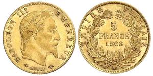 5 Franc Segundo Imperio francés (1852-1870) Oro Napoleon III (1808-1873)