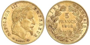 5 Franc Segundo Imperio francés (1852-1870) Oro Napoleon III (1808-1873)