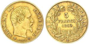5 Franc Segundo Imperio francés (1852-1870) Oro Napoleon III (1808-1873)