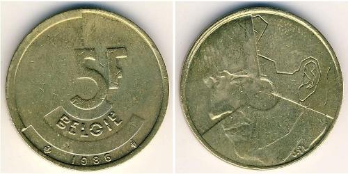 5 Franc Belgio Ottone 
