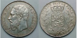 5 Franc Bélgica Plata Leopold II (1835 - 1909)