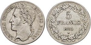 5 Franc Bélgica Plata Leopoldo I de Bélgica (1790-1865)