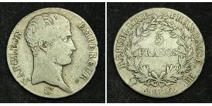 5 Franc Primer Imperio francés (1804-1814) Plata Napoleón Bonaparte(1769 - 1821)