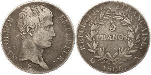 5 Franc Primer Imperio francés (1804-1814) Plata Napoleón Bonaparte(1769 - 1821)