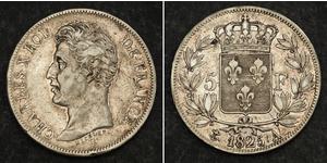 5 Franc Reino de Francia (1815-1830) Plata Carlos X de Francia (1757-1836)