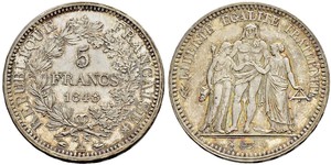5 Franc Segunda República Francesa (1848-1852) Plata 