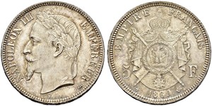 5 Franc Segundo Imperio francés (1852-1870) Plata Napoleon III (1808-1873)