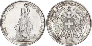 5 Franc Suiza Plata 