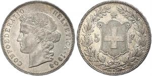 5 Franc Suiza Plata 