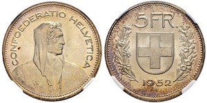 5 Franc Suiza Plata 
