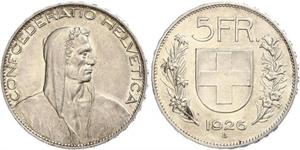 5 Franc Suiza Plata 