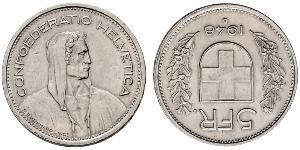 5 Franc Suiza Plata 