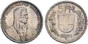 5 Franc Suiza Plata 