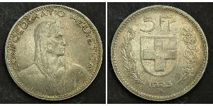 5 Franc Suiza Plata 