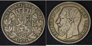 5 Franc Belgien Silber Leopold II (1835 - 1909)