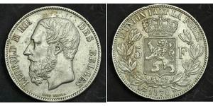 5 Franc Belgien Silber Leopold II (1835 - 1909)