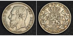 5 Franc Belgien Silber Leopold II (1835 - 1909)