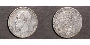 5 Franc Belgium Silver Leopold II of Belgium(1835 - 1909)
