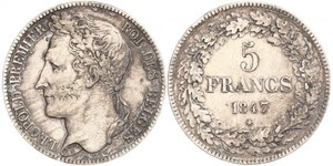 5 Franc Belgium Silver Leopold I of Belgium (1790-1865)
