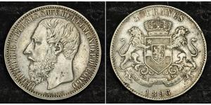 5 Franc Congo Free State (1885 - 1908) Silver Leopold II of Belgium(1835 - 1909)